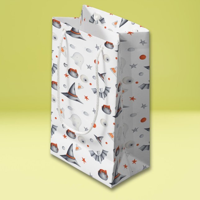 Sacola Para Presentes Pequena Fantasmas bonitos e morcegos padrão de Halloween (Criador carregado)