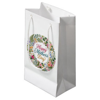 Sacola Para Presentes Pequena Faux Embroidery Floral Happy Mother's Day
