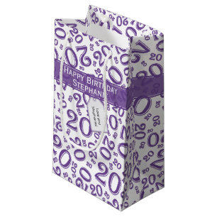 Sacola Para Presentes Pequena Feliz 20 Aniversário Raleatório Padrão Roxo