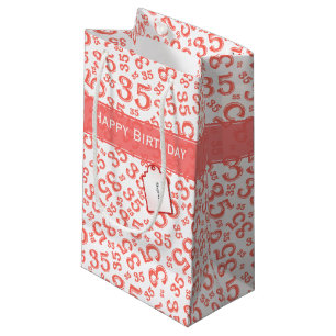 Sacola Para Presentes Pequena Feliz 35º aniversário Número Padrão Coral/Branco