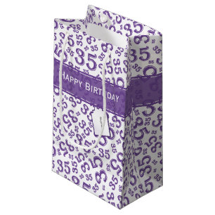 Sacola Para Presentes Pequena Feliz 35º aniversário Padrão Roxo/Branco