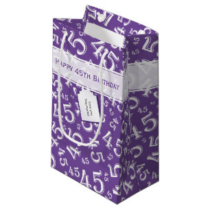 Sacola Para Presentes Pequena Feliz 45º aniversário Padrão Roxo/Branco