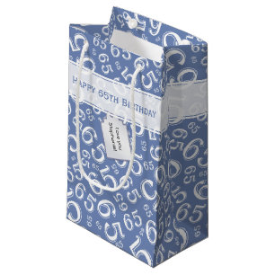 Sacola Para Presentes Pequena Feliz 65º aniversário Número Padrão Azul e Branco