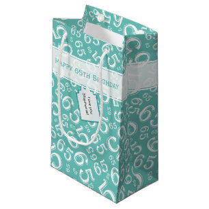 Sacola Para Presentes Pequena Feliz 65º aniversário Número Padrão Teal e Branco