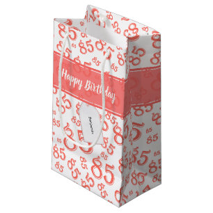 Sacola Para Presentes Pequena Feliz 85º aniversário Número Padrão Coral/Branco