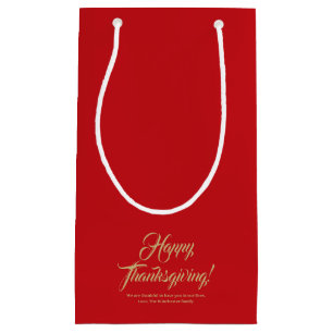 Sacola Para Presentes Pequena Feliz Ação de Graças, dourado e personagem elegant