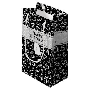 Sacola Para Presentes Pequena Feliz Aniversário, 45 anos Padrão Numérico Preto/B