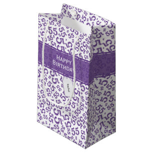 Sacola Para Presentes Pequena Feliz Aniversário 55 Anos Padrão Roxo/Branco