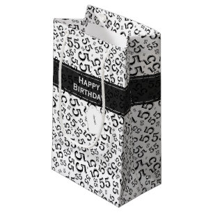 Sacola Para Presentes Pequena Feliz Aniversário 55 Idade Numérica Padrão Preto/B