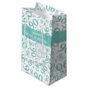 Sacola Para Presentes Pequena Feliz Aniversário 90 Random Numero Teal