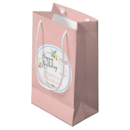Sacola Para Presentes Pequena Feliz Aniversário Bebê Girafa Floral Bezerro Perso