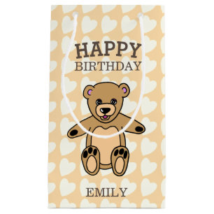 Sacola Para Presentes Pequena Feliz Aniversário Bonito Urso de Teddy com Coraçõe