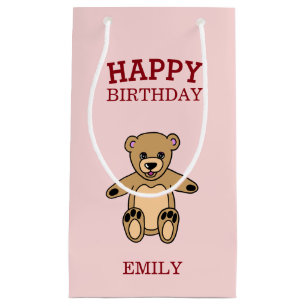 Sacola Para Presentes Pequena Feliz Aniversário, Cute Teddy Bear