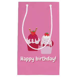 Sacola Para Presentes Pequena Feliz Aniversário - Escassez de Morango Rosa Bonit