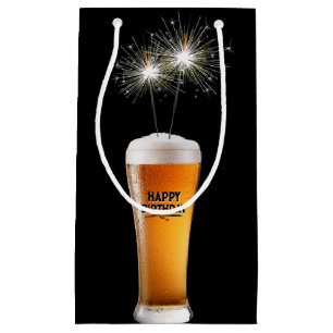 Sacola Para Presentes Pequena Feliz Aniversário Gelador Em Vidro De Cerveja