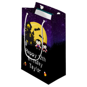 Sacola Para Presentes Pequena Feliz Aniversário Halloween Vampiros Roxo