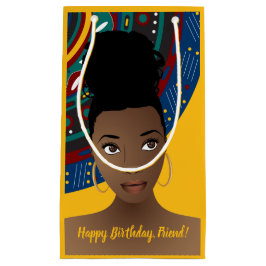 Sacola Para Presentes Pequena Feliz aniversário! Mulher Negra, inspirada tribal,