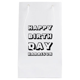 Sacola Para Presentes Pequena Feliz Aniversário negro branco nome personalizado