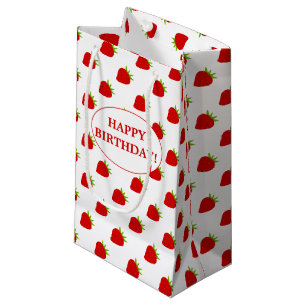 Sacola Para Presentes Pequena Feliz aniversário! Padrão de morango
