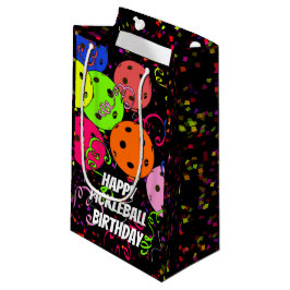 Sacola Para Presentes Pequena Feliz Aniversário Pickleball Balões Confetti Black