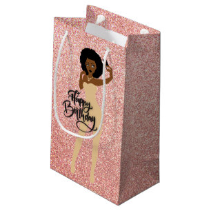 Sacola Para Presentes Pequena Feliz aniversário! Rosa Afro-Americano - Present