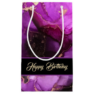 Sacola Para Presentes Pequena Feliz Aniversário Texto Personalizado Roxo Preto S