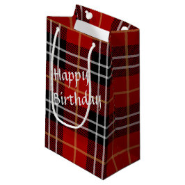 Sacola Para Presentes Pequena Feliz aniversário Xadrez Tartan