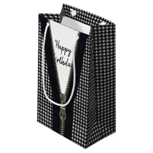 Sacola Para Presentes Pequena Feliz Aniversário, Zipper Em Gingham