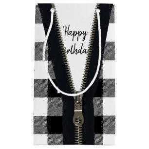 Sacola Para Presentes Pequena Feliz aniversário Zipper na Xadrez de Buffalo