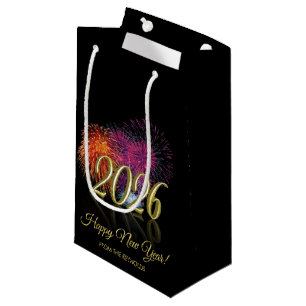 Sacola Para Presentes Pequena Feliz Ano Novo 2026 Fogos de Ouro