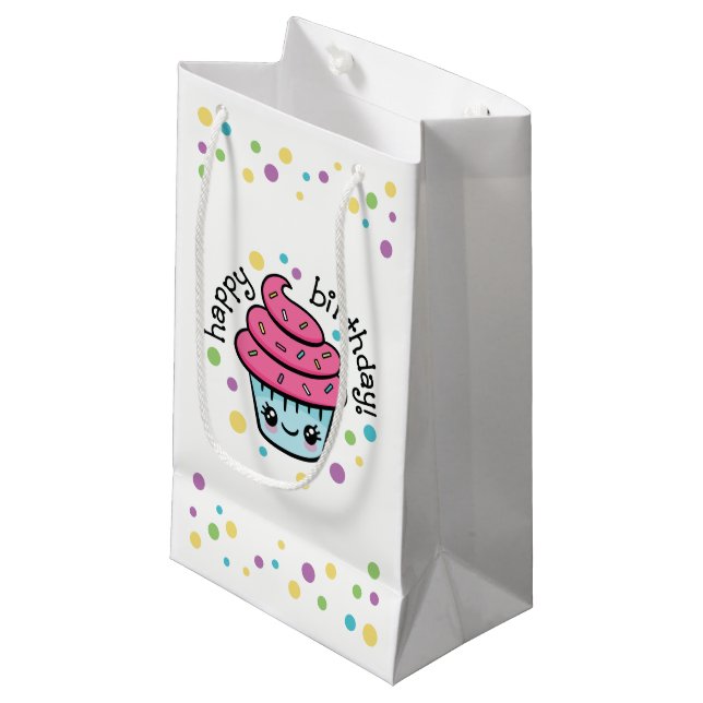 Sacola Para Presentes Pequena Feliz bolsa de presente de Cupcake de aniversário (Frente inclinada)