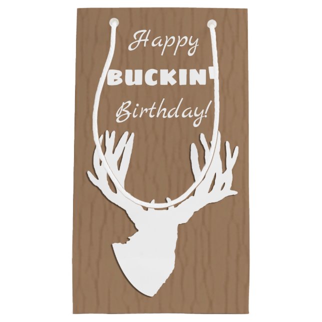 Sacola Para Presentes Pequena Feliz Buckin Birthday Hunting (Frente)