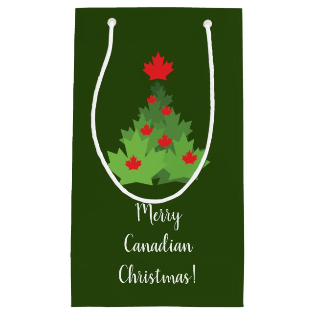 Sacola Para Presentes Pequena Feliz canadense Maple Leaf Flag Christmas (Frente)