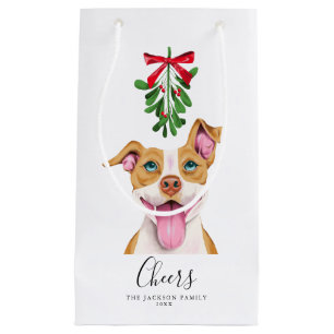 Sacola Para Presentes Pequena Feliz Cão de Pitbull e Mistura de Natal