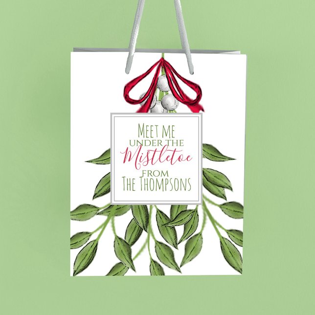 Sacola Para Presentes Pequena Feliz de Natal Mistletoe Cute Whimsical (Christmas holiday mistletoe gift bag)