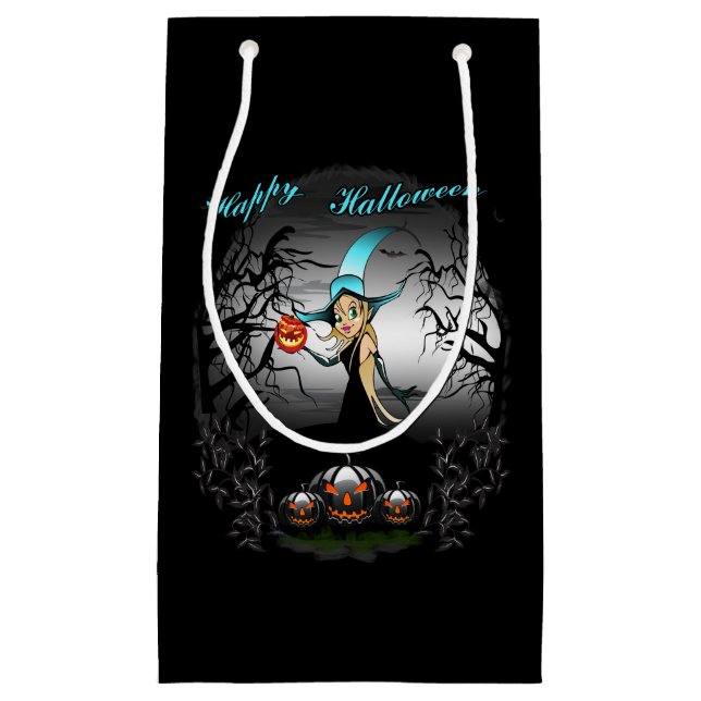 Sacola Para Presentes Pequena Feliz Dia das Bruxas (Frente)