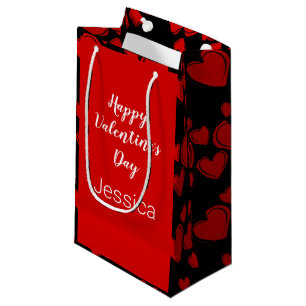 Sacola Para Presentes Pequena Feliz dia de os namorados Preto e Vermelho com Cor