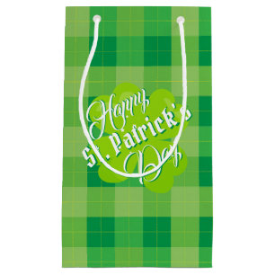 Sacola Para Presentes Pequena Feliz Dia de São Patrício Verde Tartan Trevo Sortu