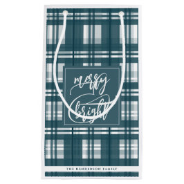 Sacola Para Presentes Pequena Feliz e Brilho | Nome da família | Xadrez Verde