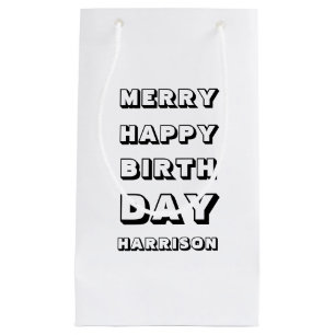 Sacola Para Presentes Pequena Feliz Feliz Aniversário Nome personalizado Natal