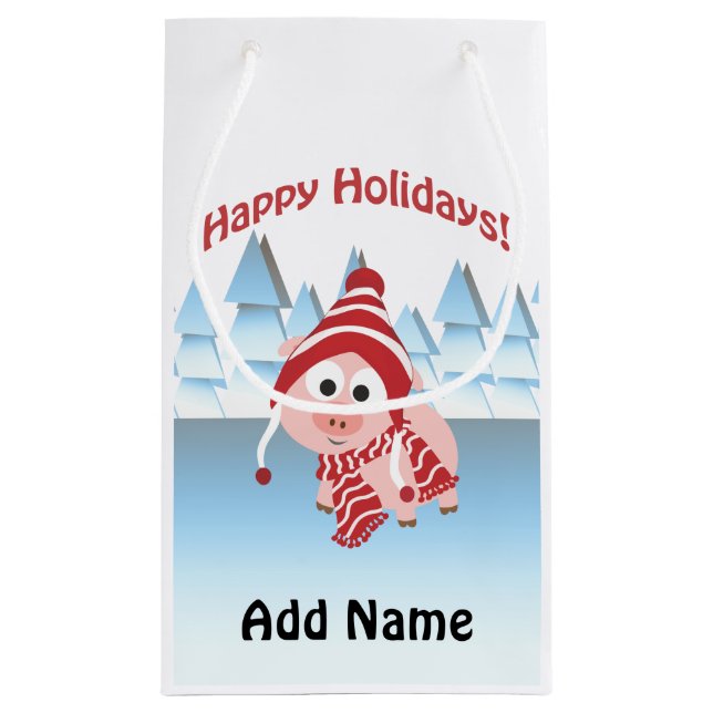 Sacola Para Presentes Pequena Feliz Férias! Porco Inverno (Verso)