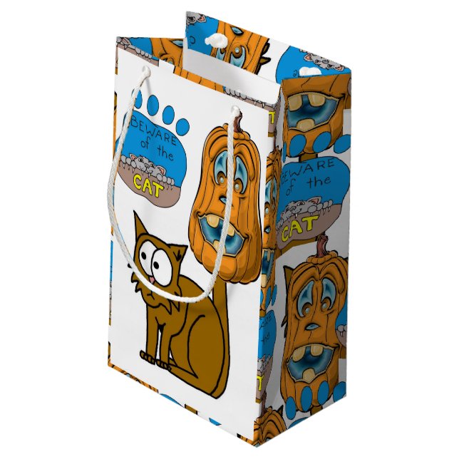 Sacola Para Presentes Pequena Feliz Halloween Gift Bag, Gato (Verso inclinado)