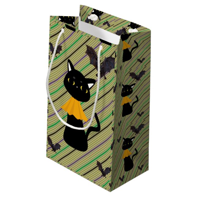 Sacola Para Presentes Pequena Feliz Halloween Gift Bag, Gato Negro (Verso inclinado)