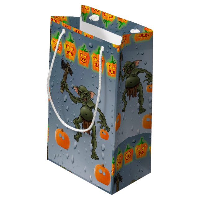 Sacola Para Presentes Pequena Feliz Halloween Gift Bag, Goblin (Verso inclinado)