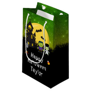 Sacola Para Presentes Pequena Feliz Halloween Monstros Verdes
