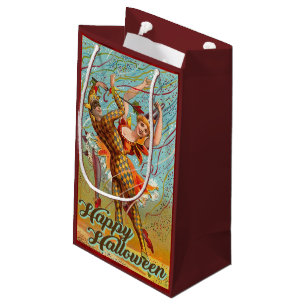 Sacola Para Presentes Pequena Feliz Halloween Vintage Dançando no Traje de Bobo