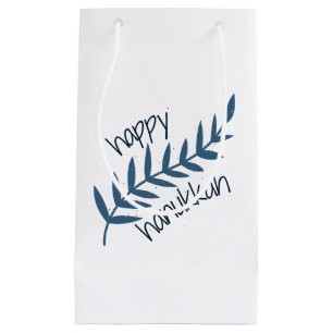Sacola Para Presentes Pequena Feliz Hanukkah (com Folhas Azuis)
