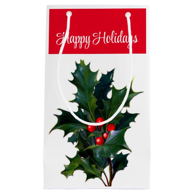 Sacola Para Presentes Pequena Feliz Natal Holly Gift Bag (Frente)
