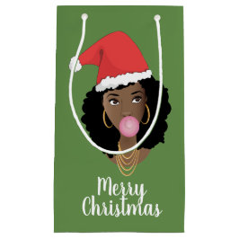 Sacola Para Presentes Pequena Feliz Natal! Mulher Negra, Chiclete Santa Hat