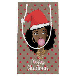 Sacola Para Presentes Pequena Feliz Natal! Mulher Negra, Santa Hat, Pontos Verme